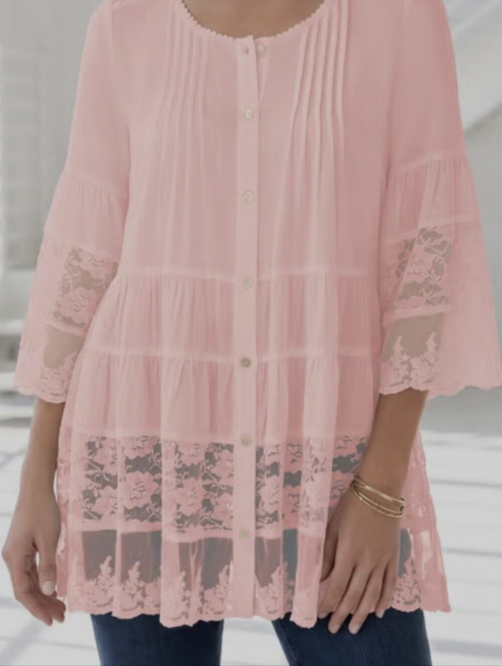 NWT oamans Pink Lace  Lace Illusion Boho Tunic Top Dress Plus Size 18